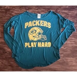 Pink Victoria Secret Green Bay Packers Play Hard Green Shirt Small Long Sleeve